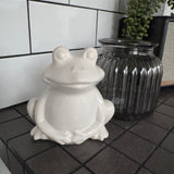 White glazed ceramic decorative Frog with a cheeky smile H14cm