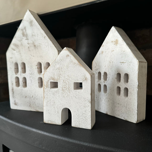 Wooden Houses set of 3 - Whitewashed