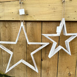 Set of 2 White Hanging Wooden Open Stars Large 46cm & Small 30cm