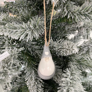 Christima Ceramic Hanging Decoration - White & Grey Gonk 9cm 