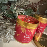 Best Kept Secrets Christmas - Elegance Gold Tin Candle Collection&nbsp;
Presented in a festive gold tin with images of gold pine cones, snowflake, stars on a berry pink background
Fragrance with sparkling red &amp; berry-topped glitter for that elegant finishing touch;&nbsp;
Jingle Berry - Heather &amp; White Berries