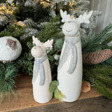 Tall Ceramic Standing Reindeers with Grey Scarf - Large