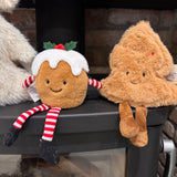 Fabric sitting Christmas pudding with dangly legs