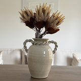 Rustic Cream neutral Ceramic Glazed Vase with Twisted handles H34cm