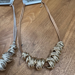 Eliza Gracious - Spiral metal beads on short twin suede Necklace | Pale Gold