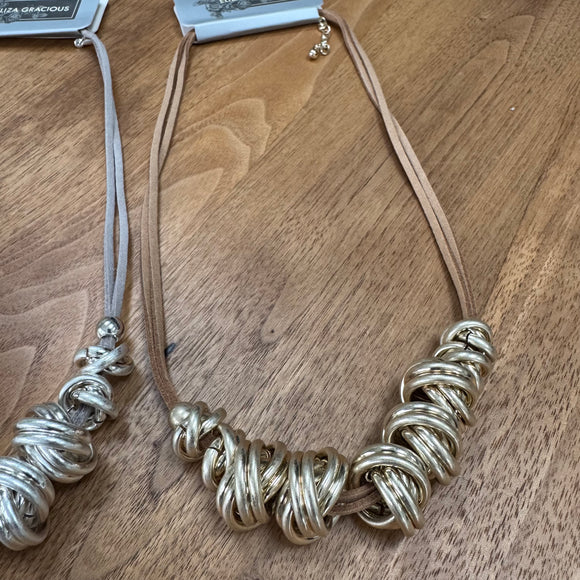 Eliza Gracious - Spiral metal beads on short twin suede Necklace | Pale Gold