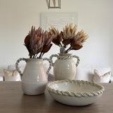 Neutral Glazed Vase with Twist rope-style handles H34cm