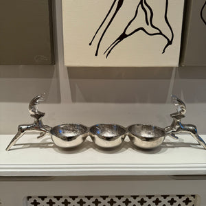 Elegant Standing Silver Aluminium Reindeer Trio Dishes L52cm