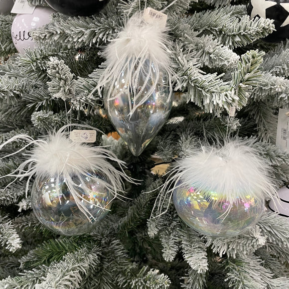 Glass Feathered Baubles - 3 styles