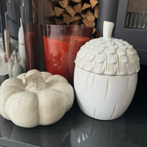 Off White Glazed Ceramic Acorn Pumpkin Storage Jar H22cm