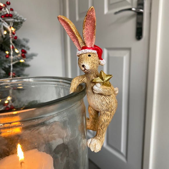 Christmas Pot Hanger - Ruth Rabbit with Santa Hat 14cm