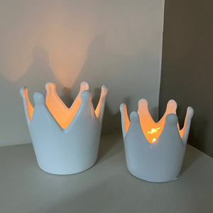 White Ceramic Crown T-Light Holders - Small 8cm & Large 10cm