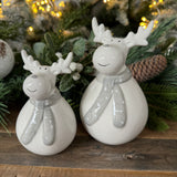 White Ceramic Plump Reindeers with Grey Scarf&nbsp;
Available in 2 sizes; Small 11cm &amp; Large 14cm