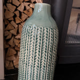 Green Patterned Tall Vases - Large