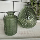 Small Glass Bottle Vases Green - Leaf pattern