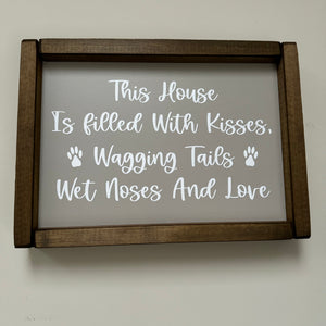 Small Rectangular Framed Grey Plaque - "This house is filled with wagging tails.."