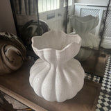 Soft white large Ceramic Florence Vase beautifully sculpted with a bulbous silhouette and softly scalloped rim H34cm