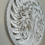 Whitewashed Carved Round Panel 60cm - Tree of Life