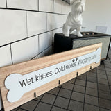 Wooden Plaque with 4 Hooks - 'Wet Kisses, Cold Noses, Wagging Tails'