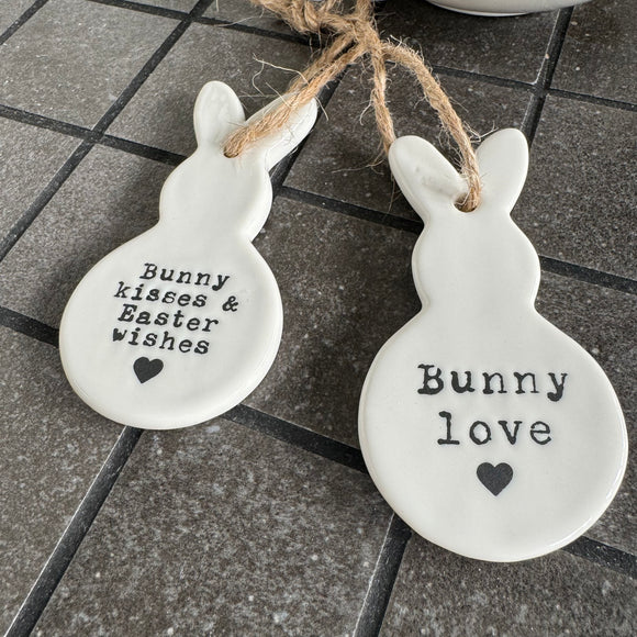 Ceramic Hanging Rabbit with Heart Tail; 9 x 8.5cm Choose from 2 adorable quotes: 