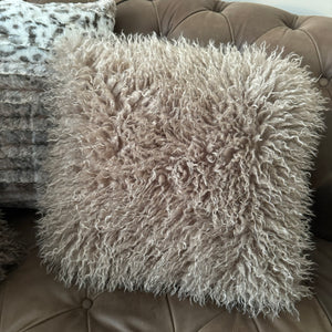 Faux Mongolian Fur Cushion 45cm - Taupe