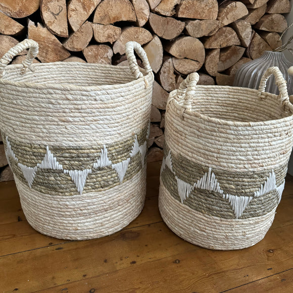 Ecru Handwoven Maise Baskets 
Available in 2 sizes - Small H32cm & Large H35cm