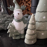 Ceramic White & Green Reindeer with Tree - 2 sizes