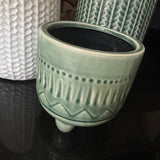 Green Patterned Ceramic Raised Planter H12.5cm