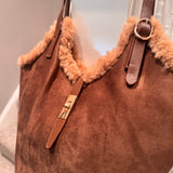 Faux suede Shoulder Bag with trim detail - Chocolate