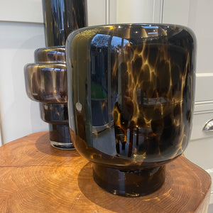Black & Amber Tortoise Shell Effect Glass Vases Available in two styles - Round & Stepped tall