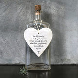 East of India Hanging Porcelain Heart with a fun quote;
'In this family we do hugs, kindness, trust, second chances, mistakes, forgiveness, fun &amp; lots of love&nbsp;' 4201