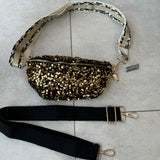 Eliza Gracious - quality affordable design led branded costume jewellery.

Fun stylish Sequin Super Crossbody bag with 2 straps
Colours; Gold with gold fixtures&nbsp;