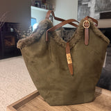 Faux suede Shoulder Bag with trim detail - Chocolate