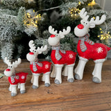 Christmas Ceramic Red & White Reindeers - Medium & Large