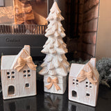Ceramic Ribbed House with Bow topper - 2 sizes