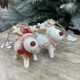 Ceramic Red Nose Reindeer Hanging Decoration 8cm Available in Grey hat or Red hat 