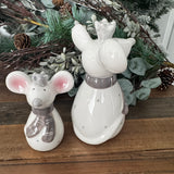 Ceramic White Mouse with Grey Scarf & Crown - 2 Sizes