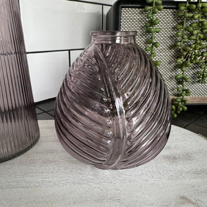 Amethyst Small&nbsp;Glass Bottle Vases
Various styles
Round Ribbed H8.3 x Dia 8.4cm&nbsp;
Leaf pattern H13 x Dia 11cm
Tall Ribbed H22.5 x Dia 10cm
Small Ribbed - H10 x 5cm
Tall Slim Ribbed&nbsp; H19 x Dia 7.5cm&nbsp;