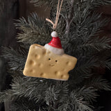 Fun Christmas ceramic Hanging Decoration
Block of Cheddar Cheese wearing a Santa's hat 6.4cm