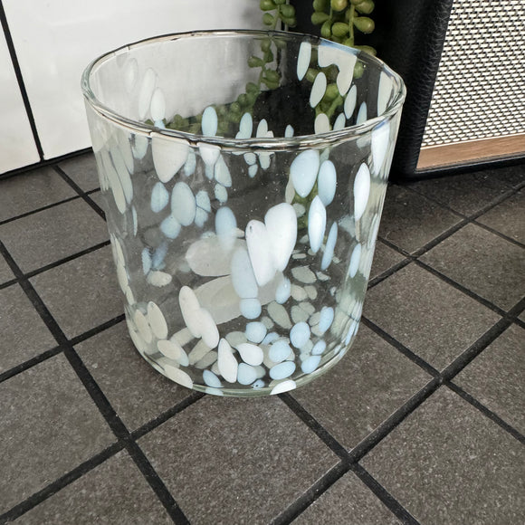 Glass White speckled T-light holder 10cm