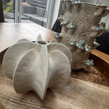 Handmade stoneware coarse sand-like finish Vase; soft, sweeping structural fins radiating out from a central vessel opening H17cm