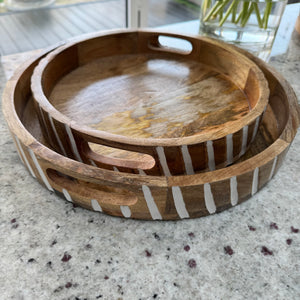 Round Wooden Whitewashed Trays - 2 sizes