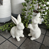 White Porcelain Rabbit Ornament in 2 styles; Sitting Down or Stood Holding An Egg