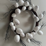 Easter White Speckled Egg Wreath with foliage 36cm