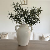 Off-White large Ceramic Glazed Vase with Twisted handles H40cm
