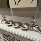 Elegant Standing Silver Aluminium Reindeer Trio Dishes L52cm