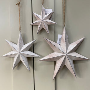 Rustic White Wooden Hanging Star Decoration - 3 sizes