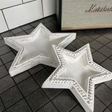 Distressed Whitewashed Mango Wood Star Trays with beaded detail Set of 2 