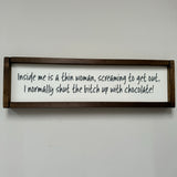 Rectangular Framed White Plaque - "Inside me is a thin woman..."