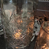 Grey Smokey Glass Candle Holders with Tree detail - 3 sizes